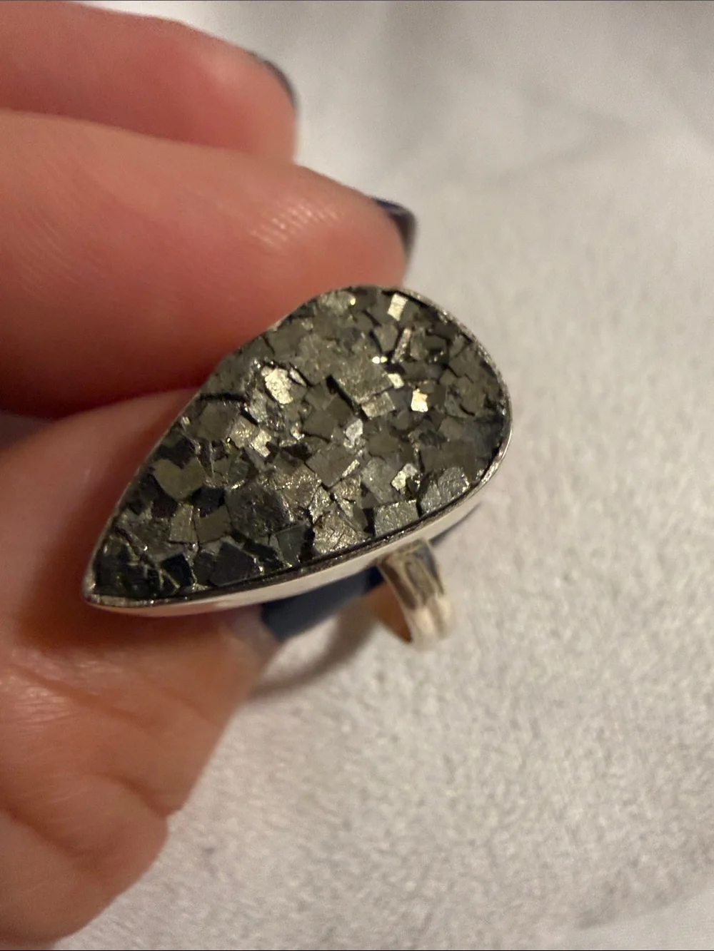Raw Pyrite Teardrop Sterling Silver Ring 6